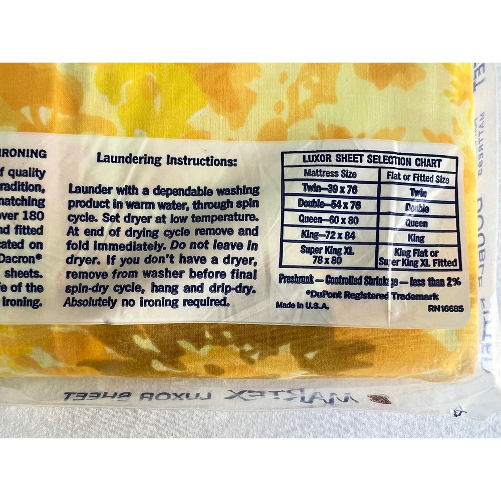 Vintage Martex Luxor Yellow Floral Double Sheet Set New Old Stock 70s Percale - Picture 3 of 15